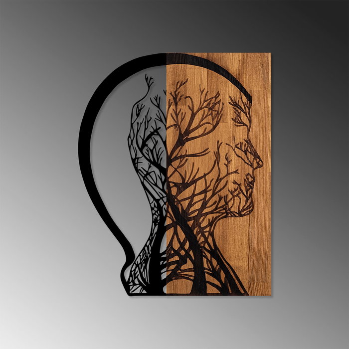 Wallity Tree Man - Escultura de pared de madera y metal en nogal y negro